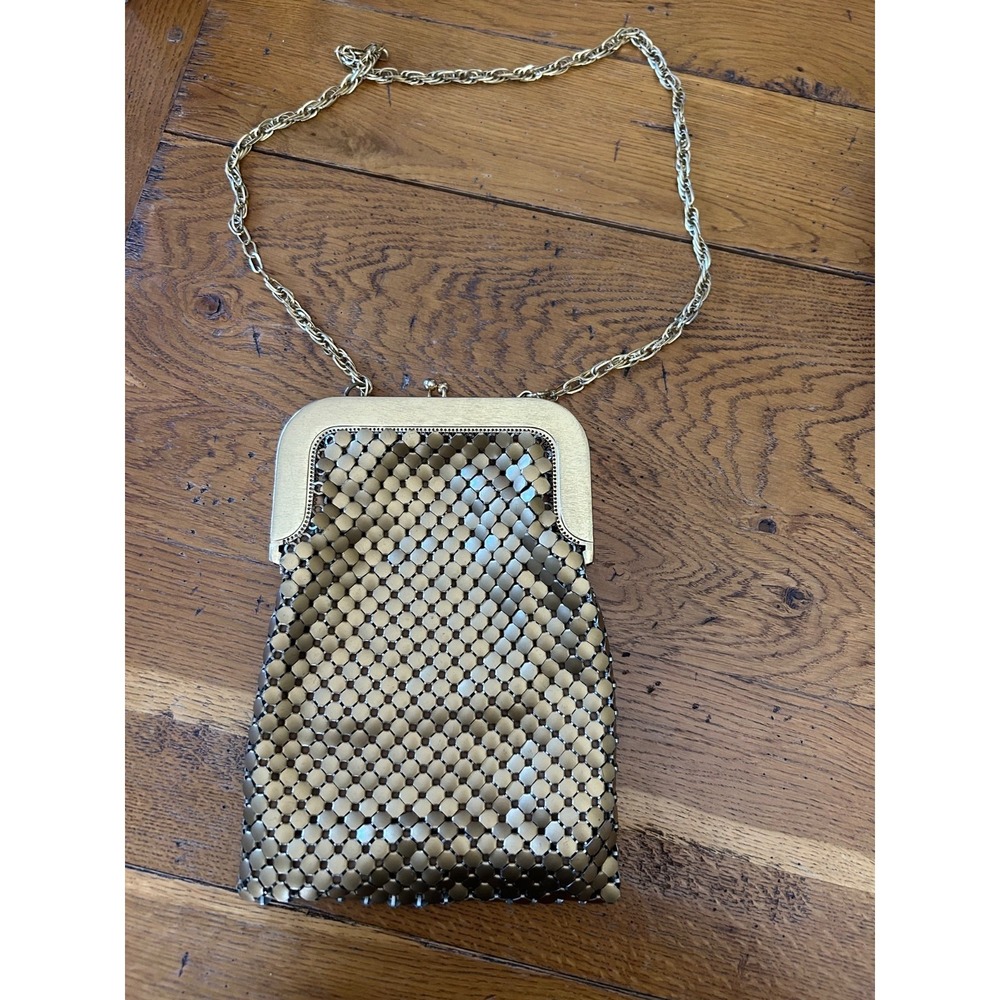 VTG Whiting & Davis Gold Mesh Purse Shoulder Bag & Frame w/ Chain Kiss Lock
